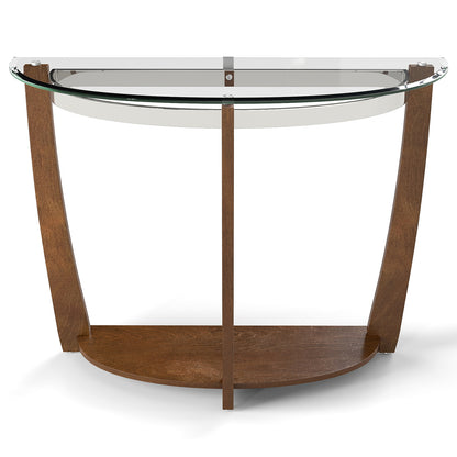2-tier Tempered Glass Console Table with Clear Glass Top and Open Shelf-Walnut