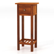 2 Tier Slim Nightstand Bedside Table with Drawer Shelf-Brown