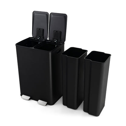 2 x 8 Gal Dual Compartment Trash Can-Silver - Black