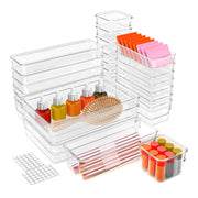 25Pcs Clear Plastic Drawer Organizers Set 4 Sizes