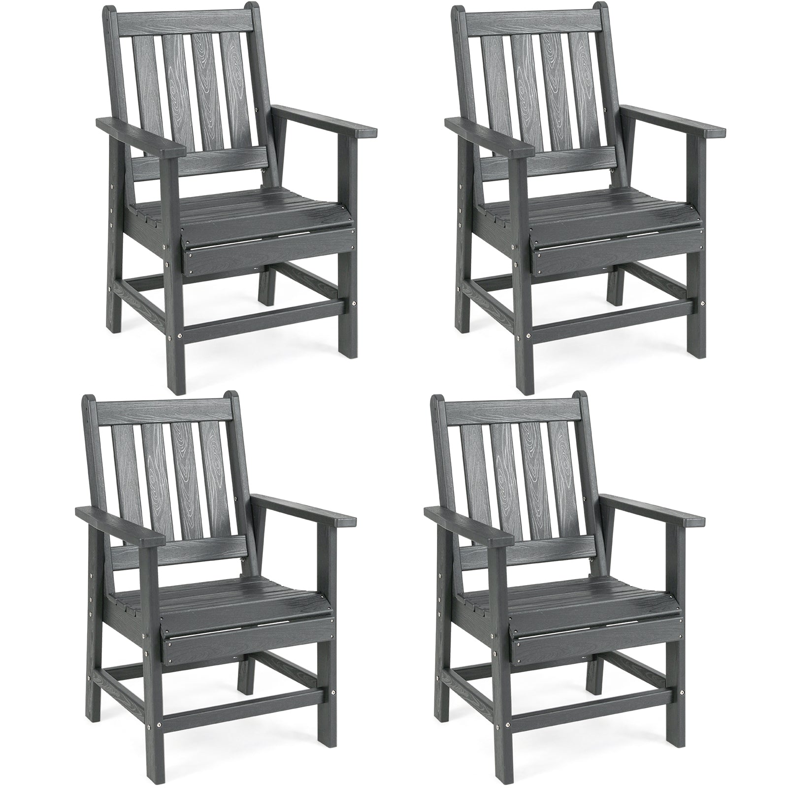 Set of 4 Patio Dining Chairs with Wide Armrests-Gray