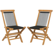 2 Piece Indonesia Teak Patio Folding Chairs with Woven Rope Seat and Back for Porch Backyard Poolside