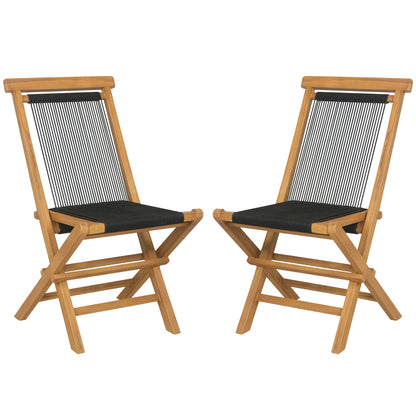 2 Piece Indonesia Teak Patio Folding Chairs with Woven Rope Seat and Back for Porch Backyard Poolside