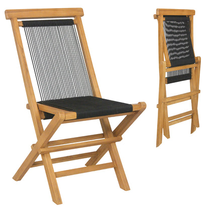 2 Piece Indonesia Teak Patio Folding Chairs with Woven Rope Seat and Back for Porch Backyard Poolside
