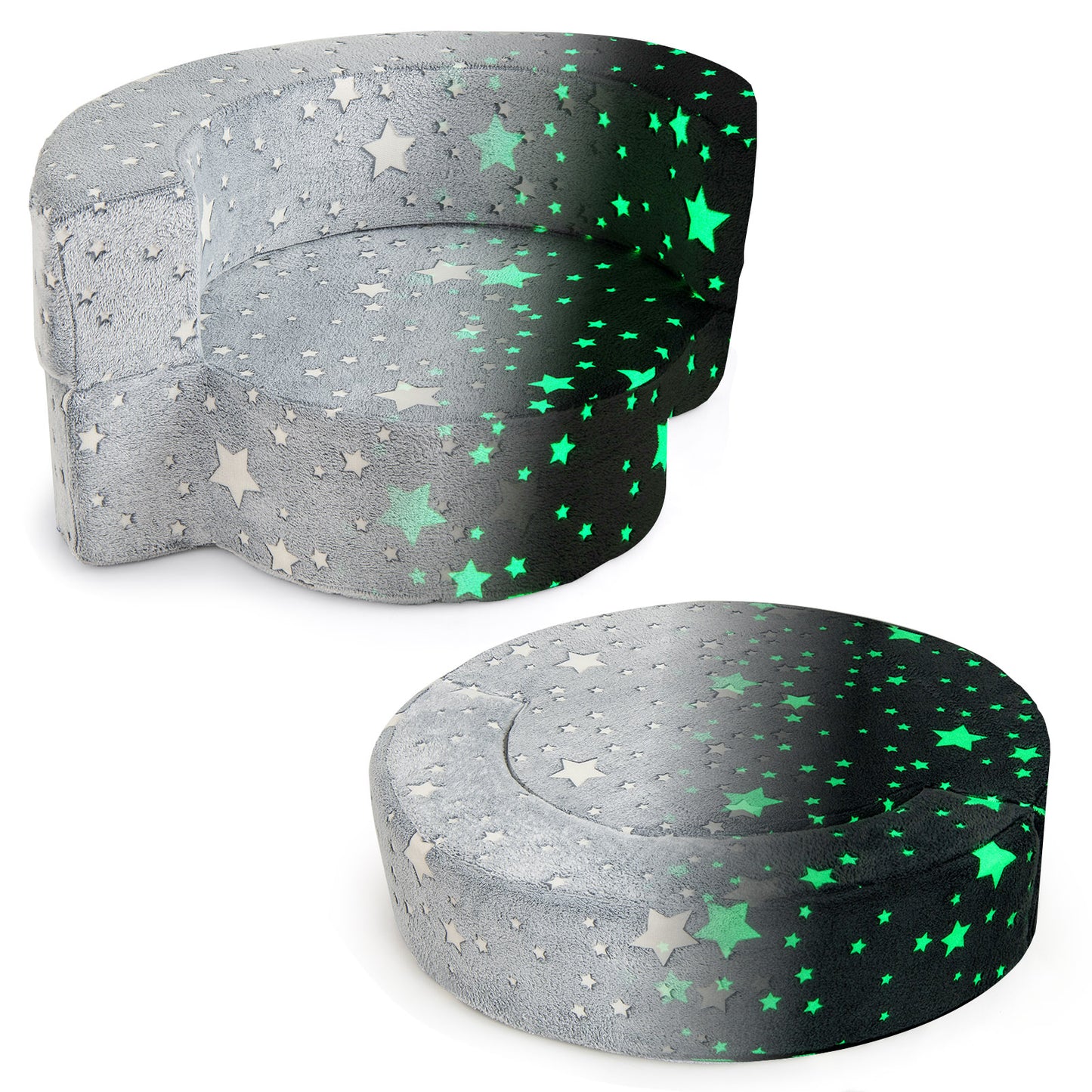 2-in-1 Toddler Chair Glow in the Dark Kids Couch with Cover Convertible Sofa-Gray