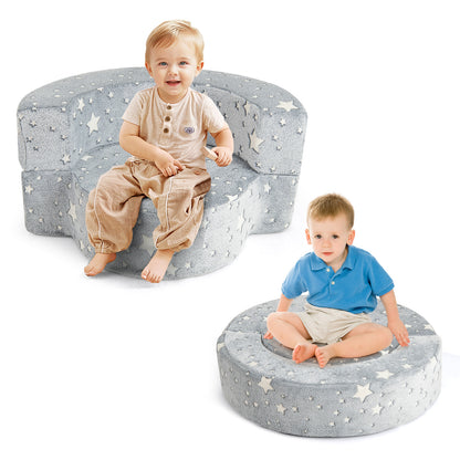 2-in-1 Toddler Chair Glow in the Dark Kids Couch with Cover Convertible Sofa-Gray