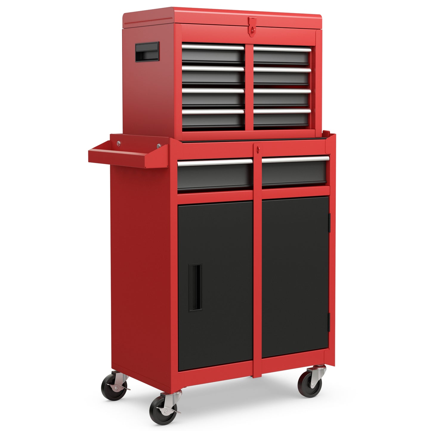 2-in-1 Rolling Tool Chest with 5 Sliding Lockable Drawers-Green - Black & Red