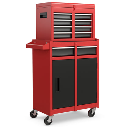 2-in-1 Rolling Tool Chest with 5 Sliding Lockable Drawers-Green - Black & Red