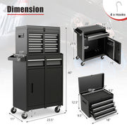 2-in-1 Tool Chest and Cabinet with 5 Sliding Drawers-Black