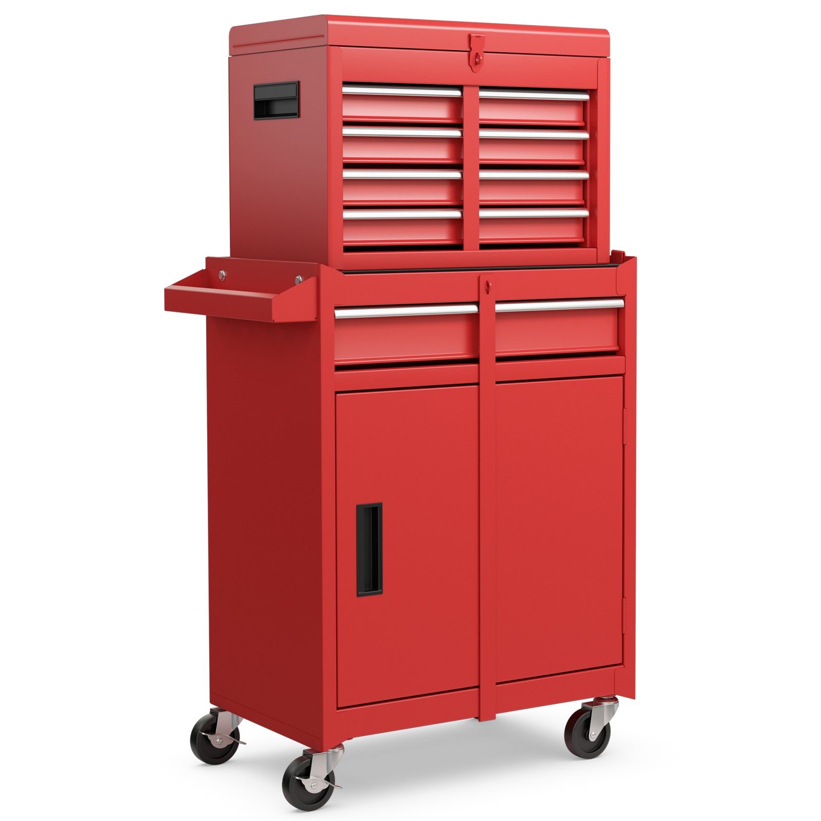 2-in-1 Rolling Tool Chest with 5 Sliding Lockable Drawers-Green - Red