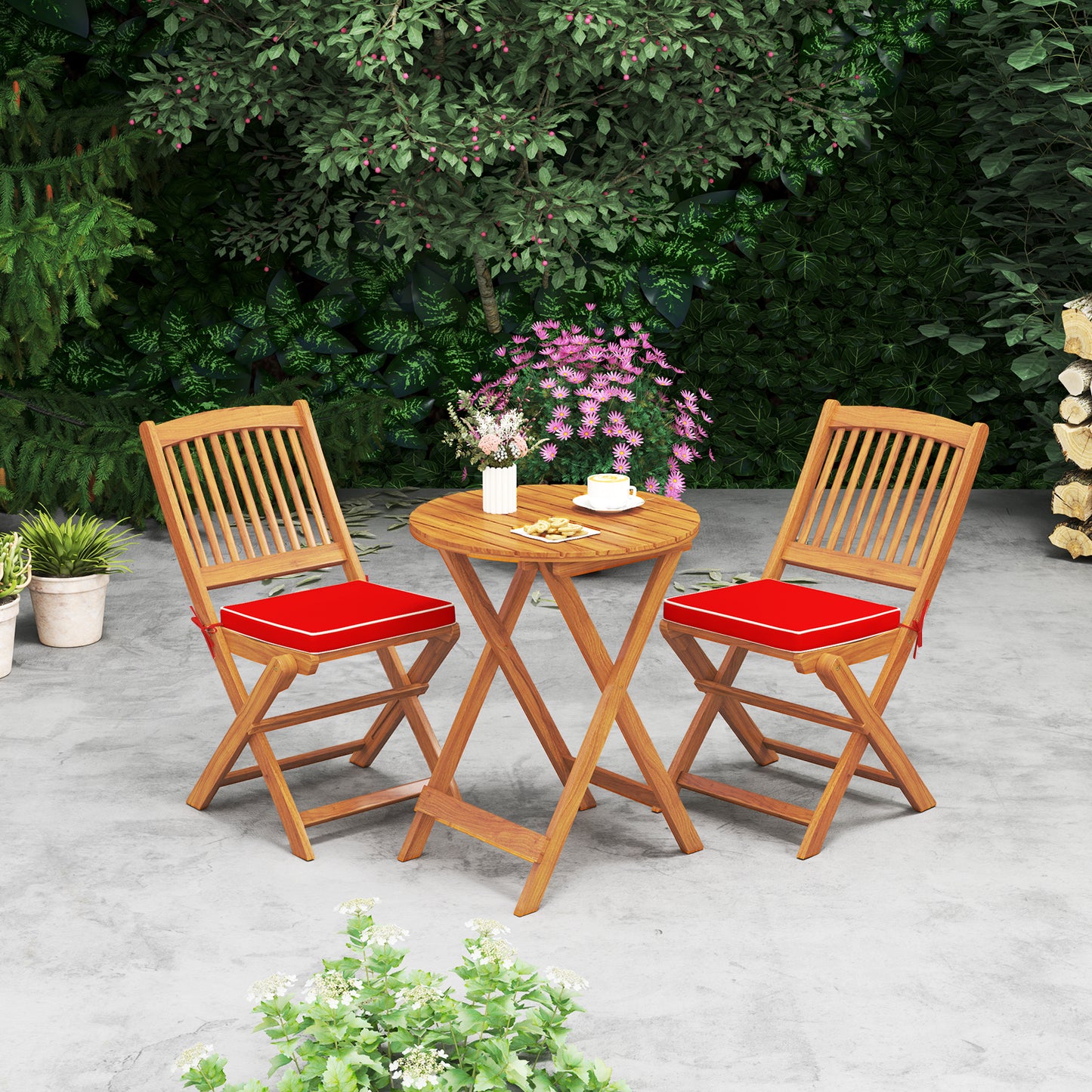 Outdoor Folding Chairs with Seat Cushions Set of 2