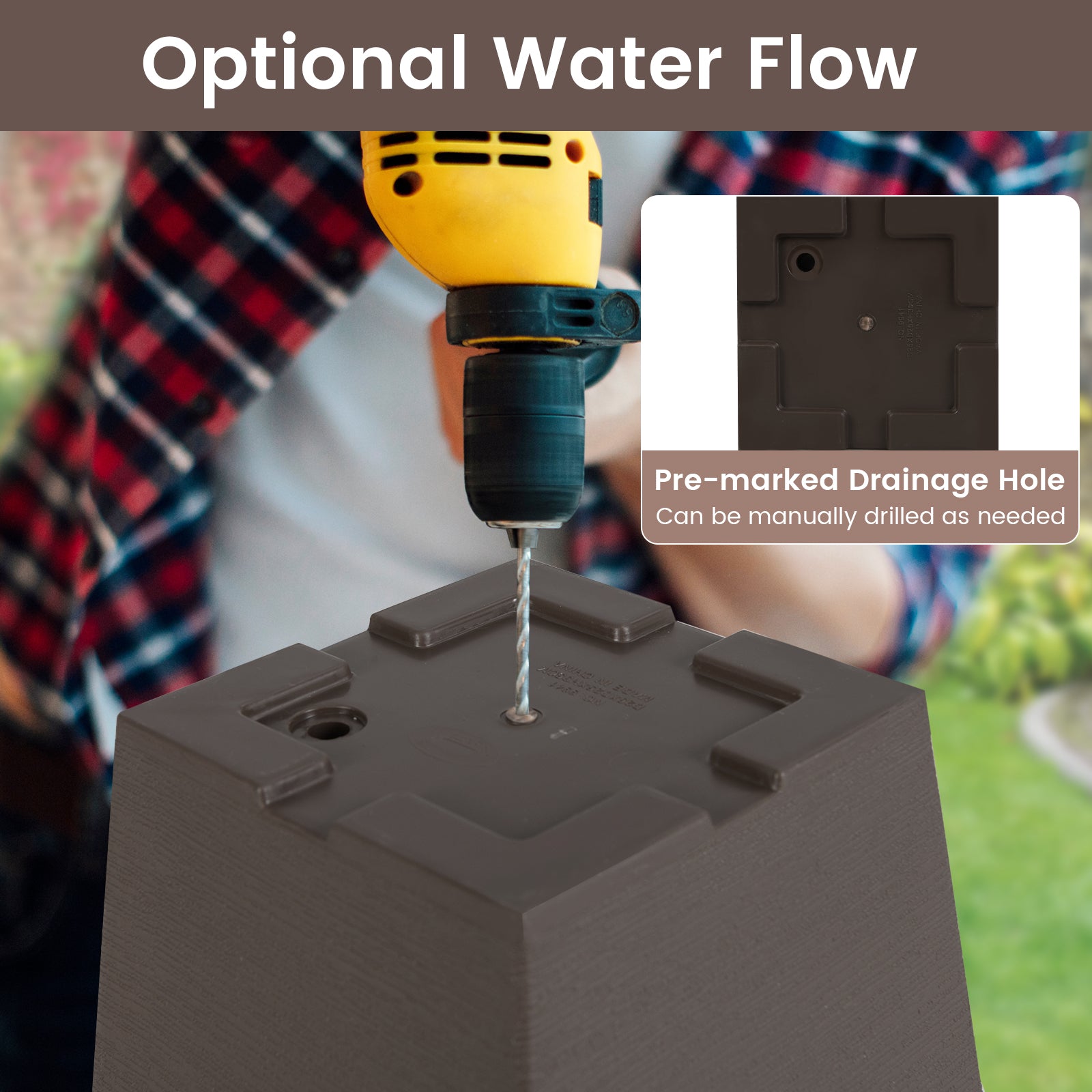 Set of 2 Square Taper Planter with Removable Inner Bucket and Optional Drainage Hole-M