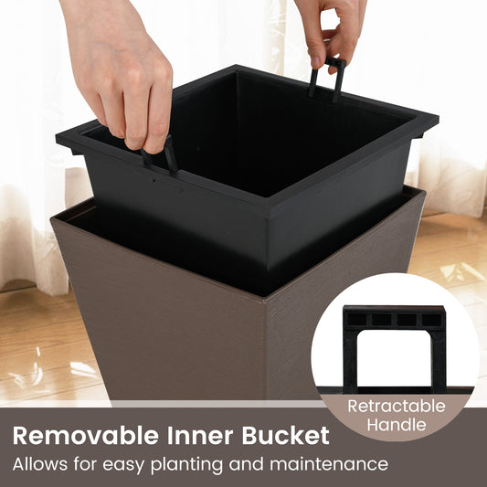 Set of 2 Square Taper Planter with Removable Inner Bucket and Optional Drainage Hole-S