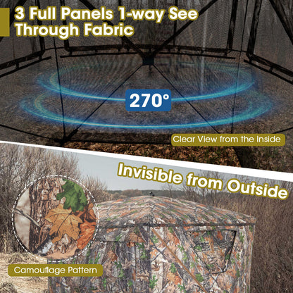 2-3 Person Hunting Blind Portable Pop Up Ground Tent with Carry Bag and Storage Pocket