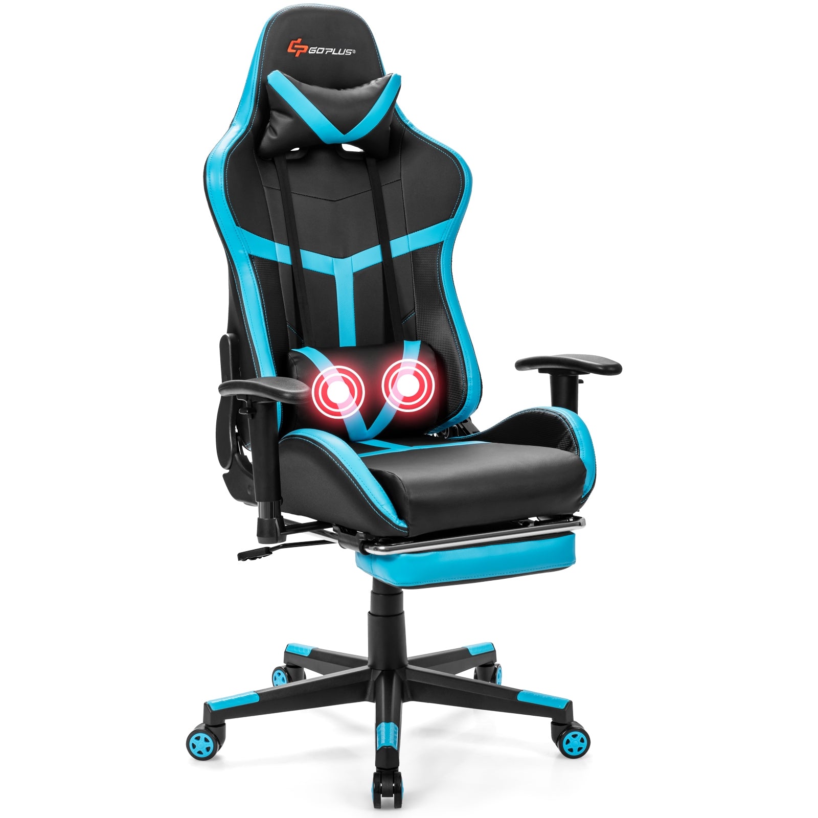Reclining Racing Chair with Lumbar Support Footrest-Blue