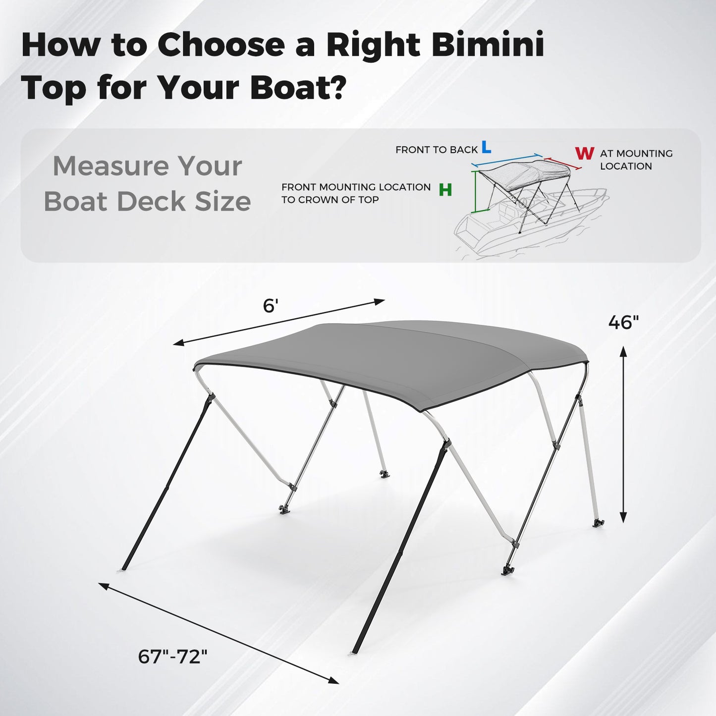 3-Bow/4-Bow Boat Bimini Top Sun Shade Boat Canopy with Storage Boot