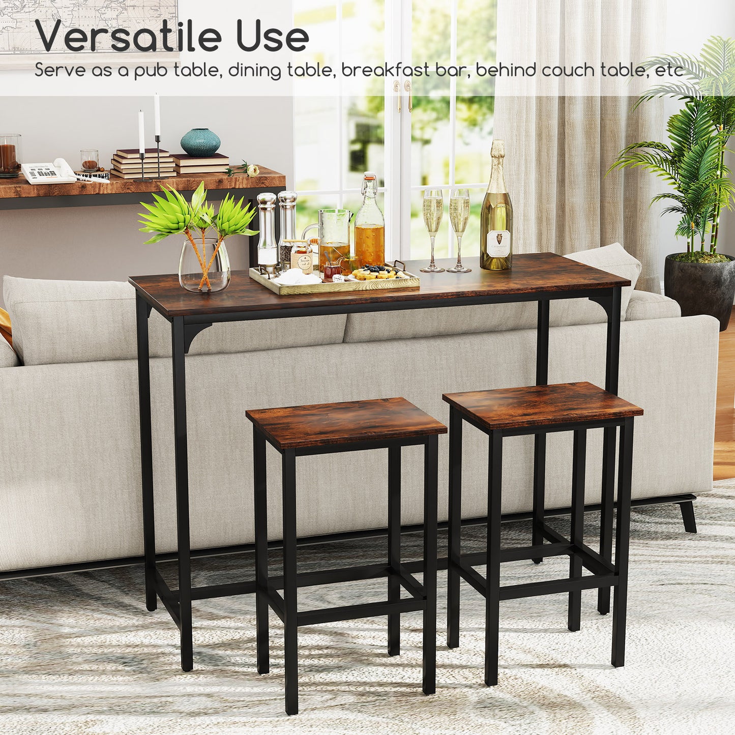 Industrial 3-Piece 47.5" Counter-Height Dining Table and 2 Bar Stools
