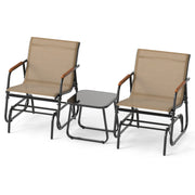 3-Piece Outdoor Glider Bistro Set with Tempered Glass Top and Metal Frame-Coffee