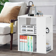 2-Tier Side End Table with Storage Shelves -White