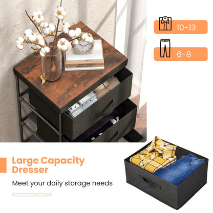 3-Tier Fabric Nightstand with Sturdy Metal Frame-Black