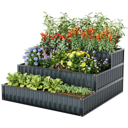 Heavy-Duty Metal Outdoor 3-Tier Raised Garden Bed Planter Box