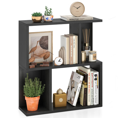 3-Tier Bookshelf with Display Shelf for Small Space-White - Black