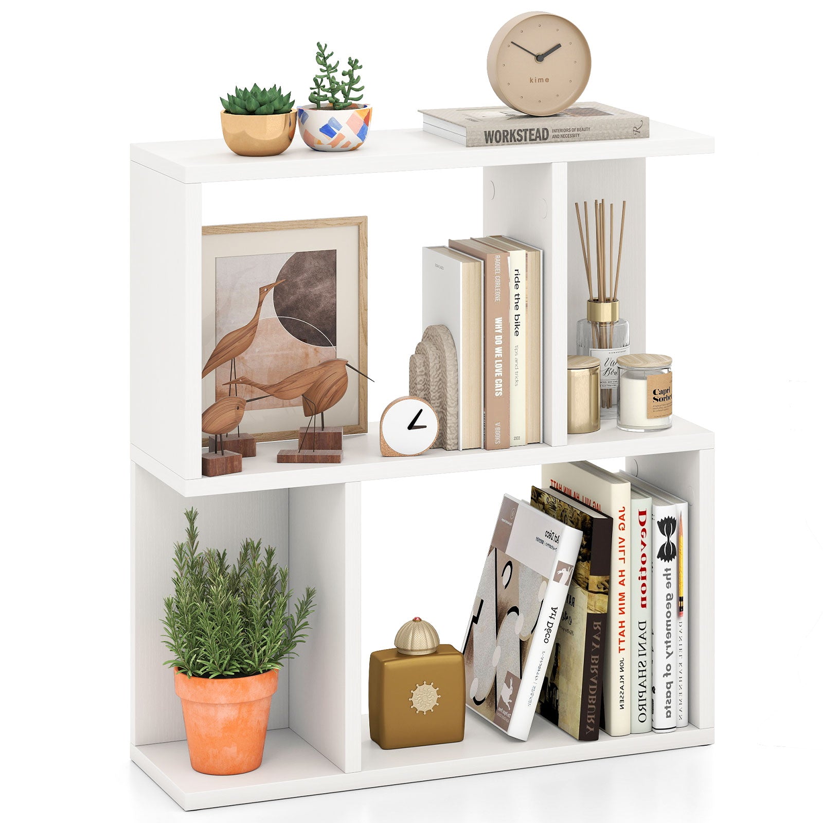 3-Tier Bookshelf with Display Shelf for Small Space-White - White
