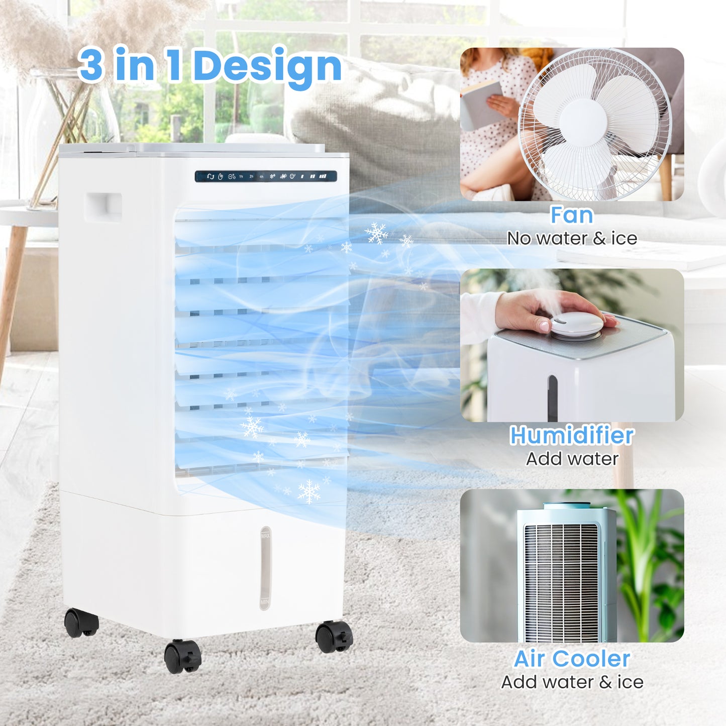 3-in-1 Evaporative Portable Air Cooler with 3 Modes include Remote Control-White