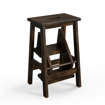3-in-1 Rubber Wood Step Stool with Convenient Handle-Brown - Brown