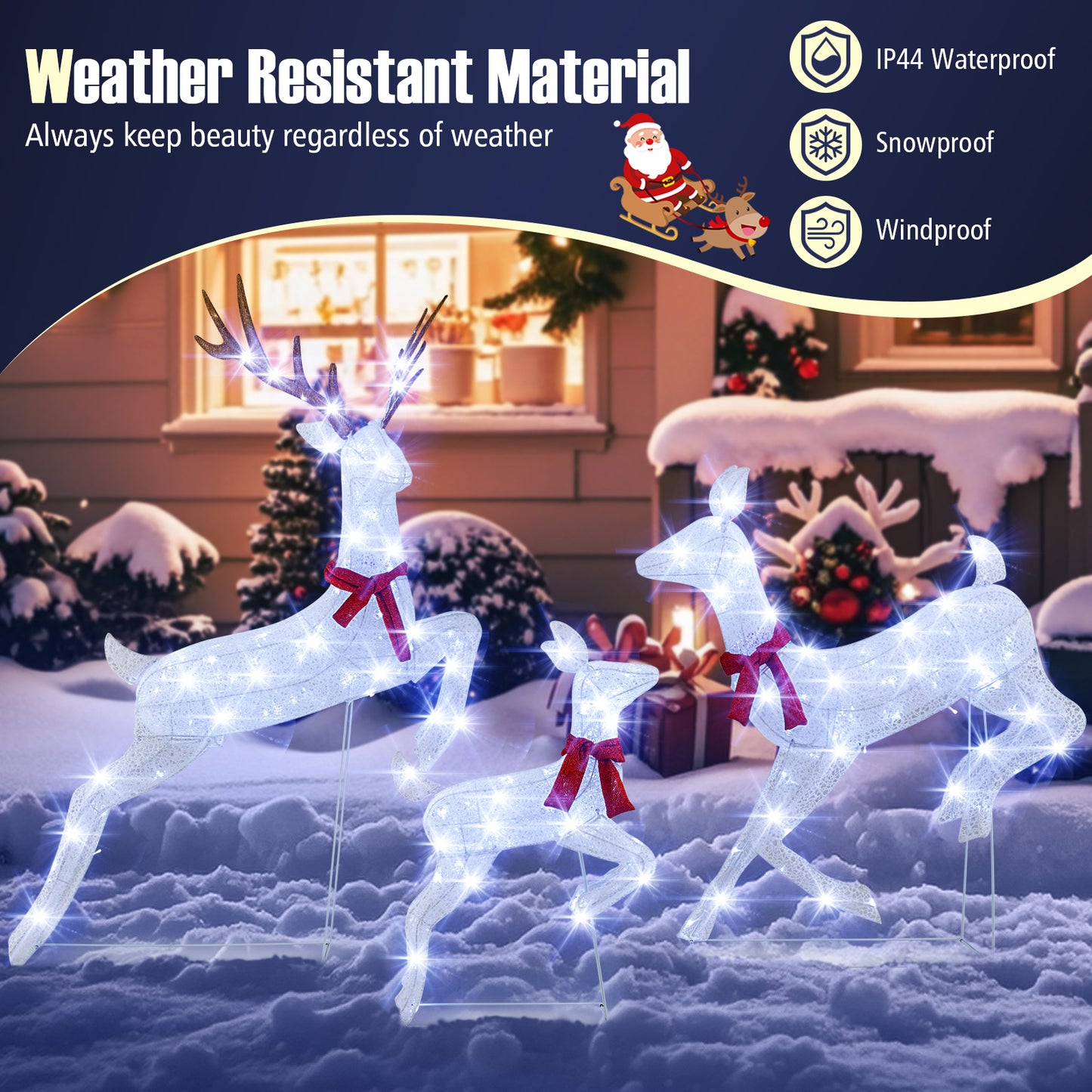 3-Piece Christmas Pre-Lit Lighted Reindeer Family Set