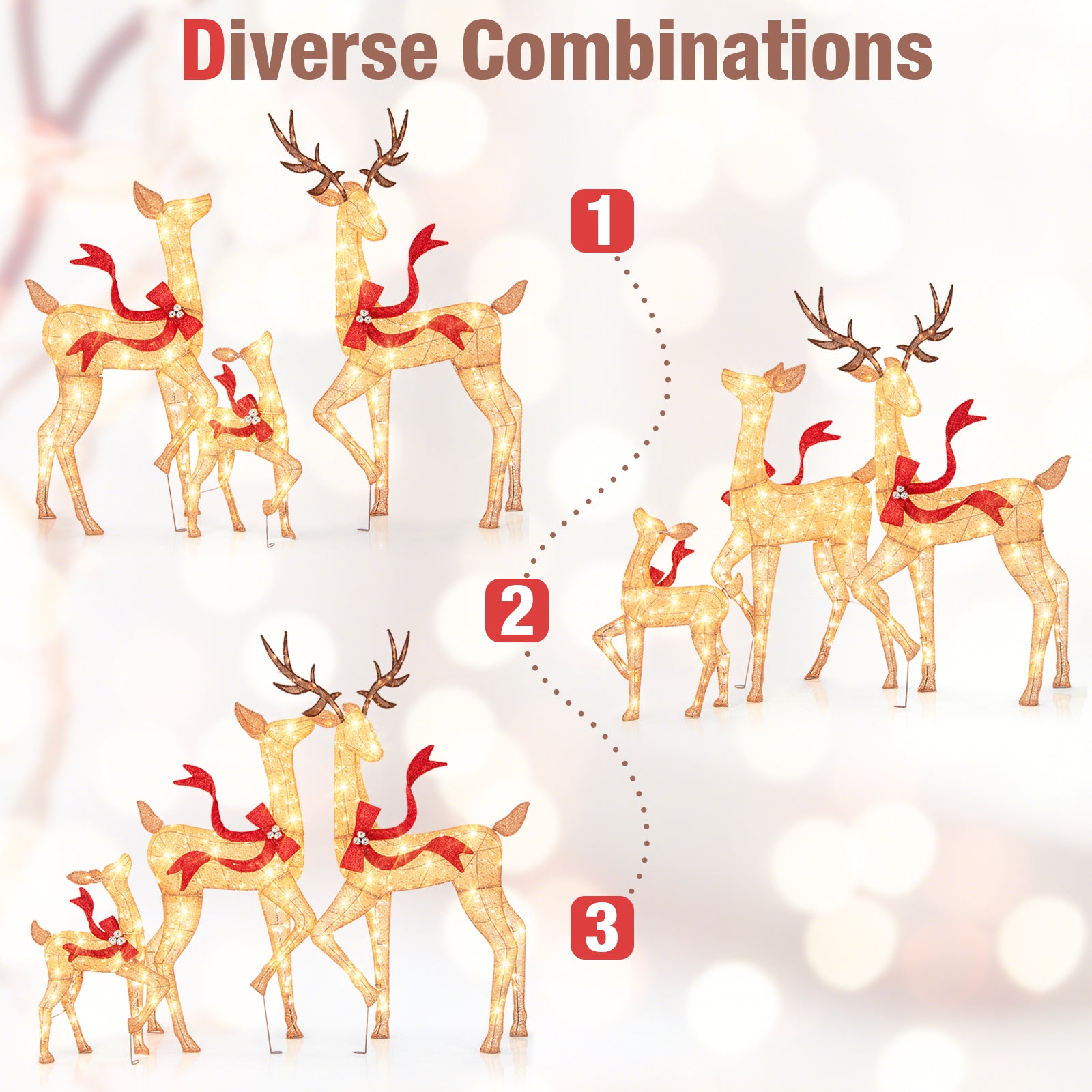 3-Piece Pre-Lit Christmas Deer Family Set
