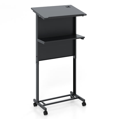 3-Position Height Adjustable Lectern Table with Tilted Tabletop-Black