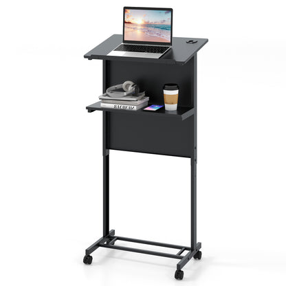 3-Position Height Adjustable Lectern Table with Tilted Tabletop-Black