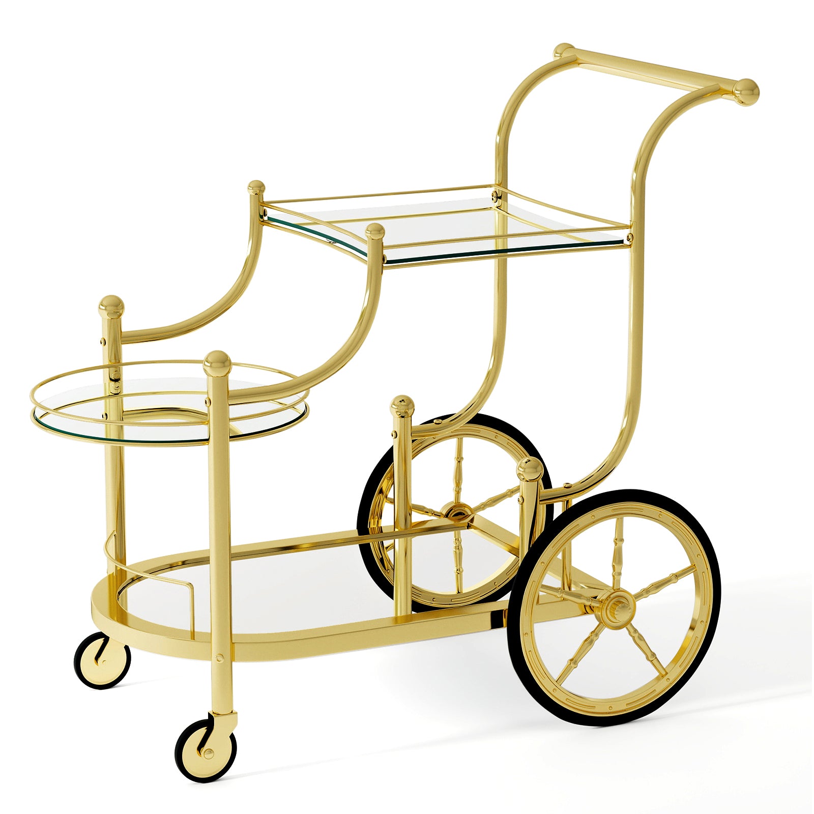 3-Tier Home Bar Serving Cart on Wheels with Mirrored Shelves-Golden - Golden