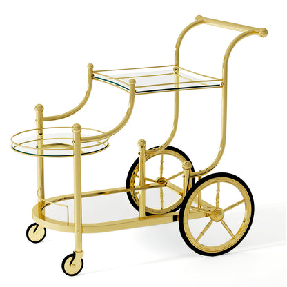3-Tier Home Bar Serving Cart on Wheels with Mirrored Shelves-Golden - Golden