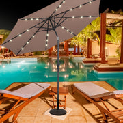 10 Feet Patio Solar Umbrella with Crank and LED Lights-Tan