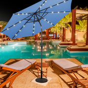 10 Feet Patio Solar Umbrella with Crank and LED Lights-Blue