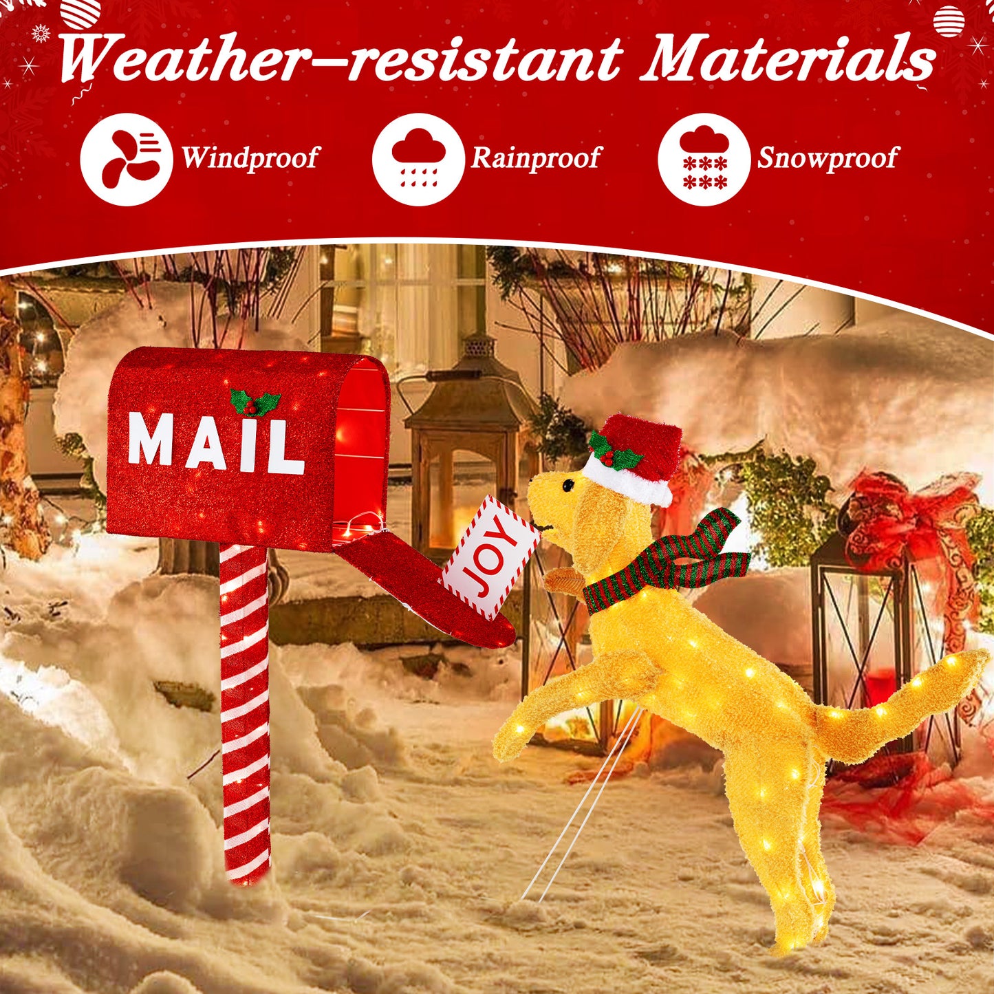 3.5 ft Christmas Mail Box with Dog and 120 Warm White LED Lights