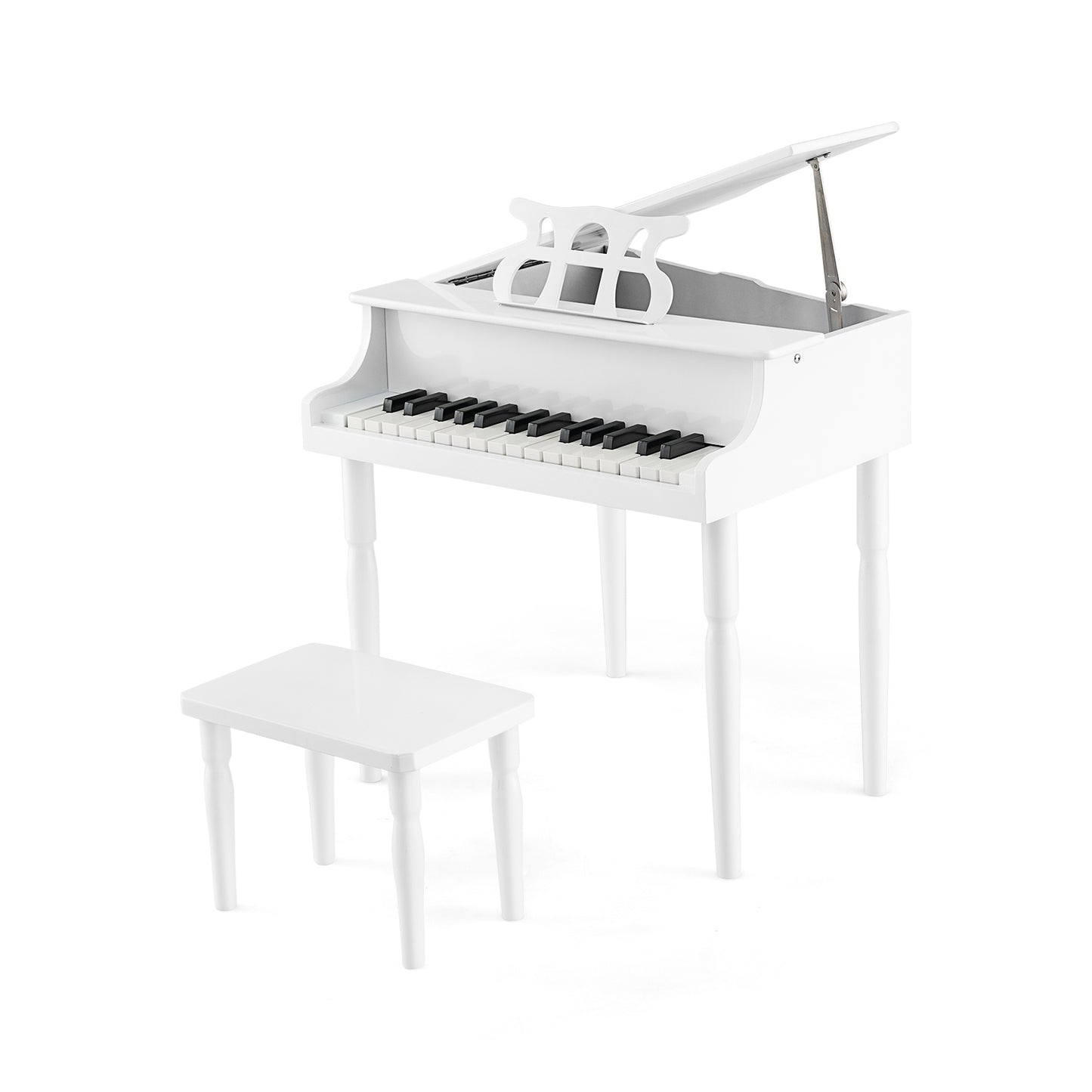 30-Key Wood Toy Kids Grand Piano with Bench & Music Rack-Pink - White