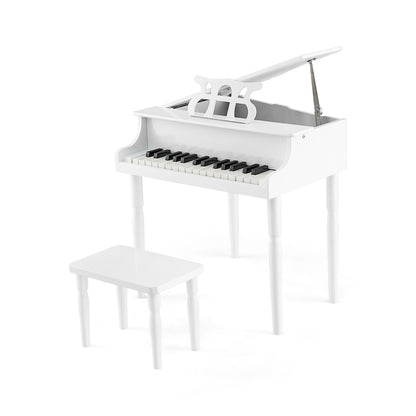 30-Key Wood Toy Kids Grand Piano with Bench & Music Rack-Pink - White