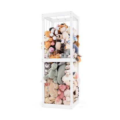 300L Large Stuffed Animal Storage with Open Top and Elastic Cords-Natural - White