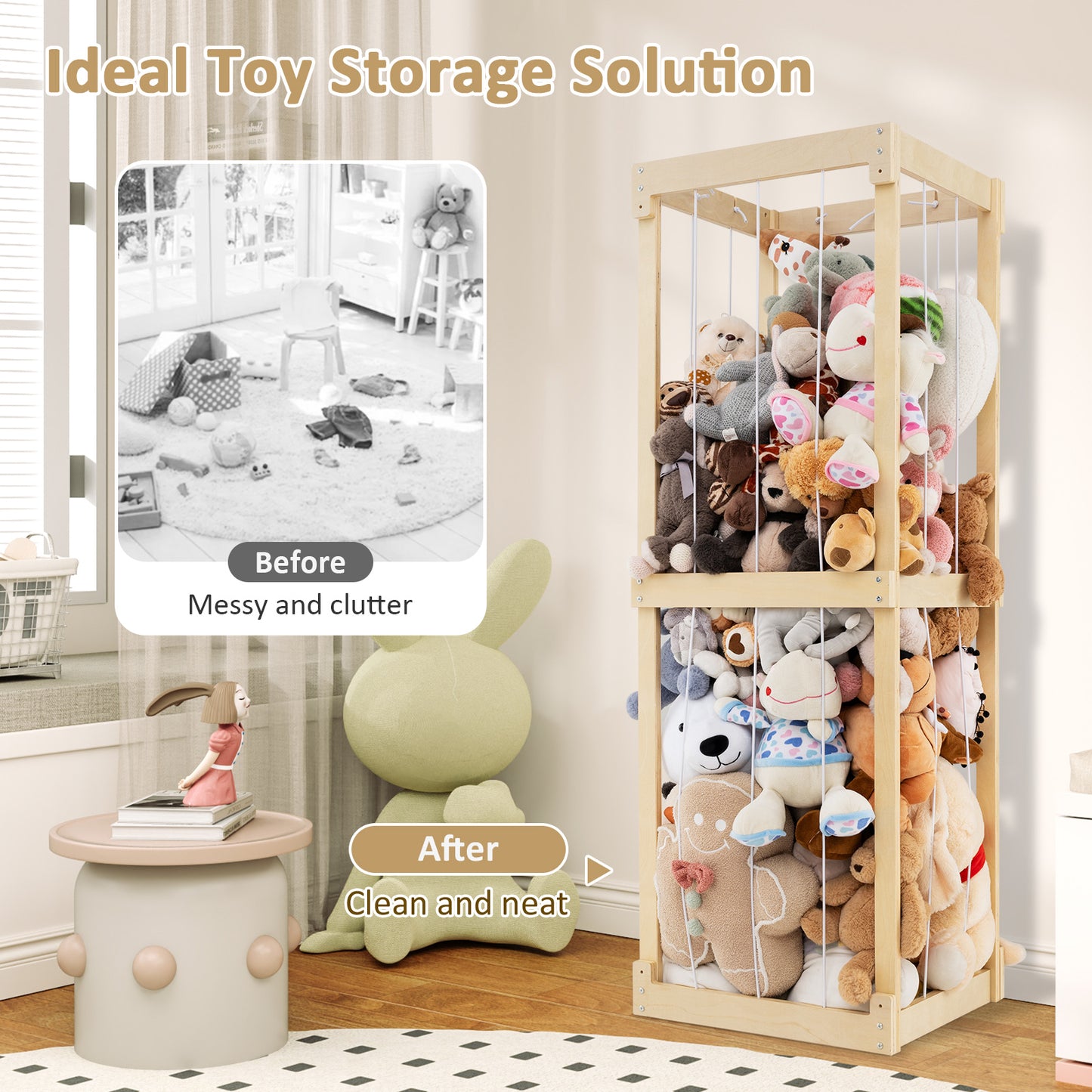 300L Large Stuffed Animal Storage with Open Top and Elastic Cords