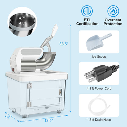 300W Commercial Ice Crusher with Dual Blades and Safety Switch-Red - White