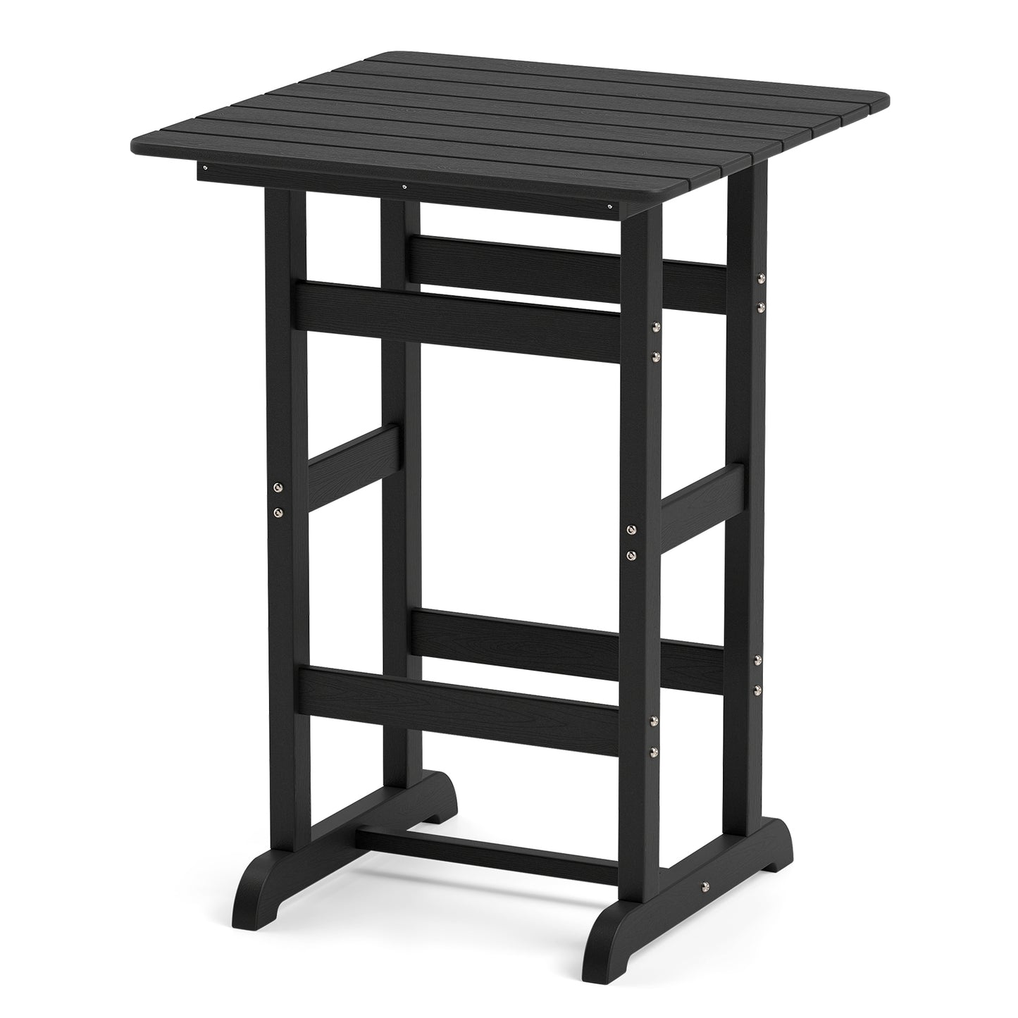 30 Inch Square Bar Table Dining Table with Slatted Tabletop for Poolside-Black - Black