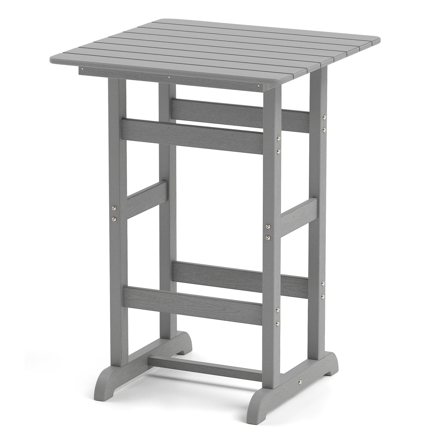30 Inch Square Bar Table Dining Table with Slatted Tabletop for Poolside-Black - Gray