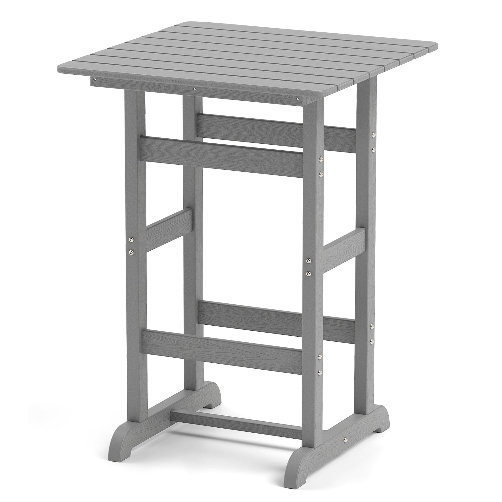 30 Inch Square Bar Table Dining Table with Slatted Tabletop for Poolside-Black - Gray