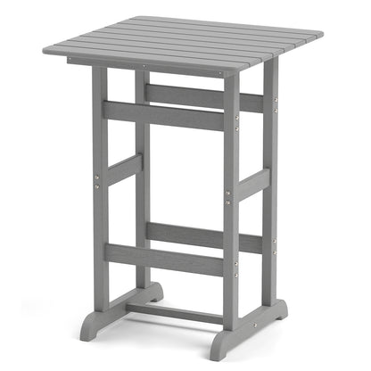 30 Inch Square Bar Table Dining Table with Slatted Tabletop for Poolside-Black - Gray
