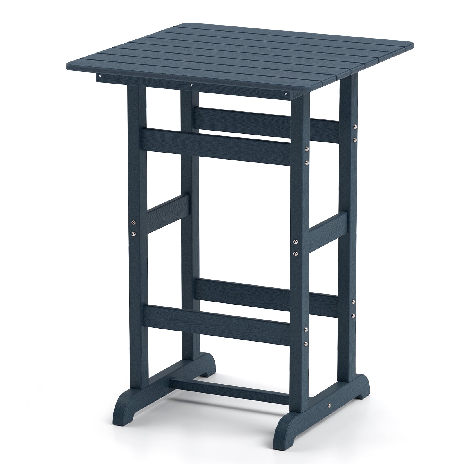 30 Inch Square Bar Table Dining Table with Slatted Tabletop for Poolside-Black - Navy