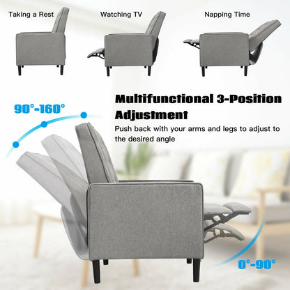 Mid-Century Push Back Recliner Chair -Gray