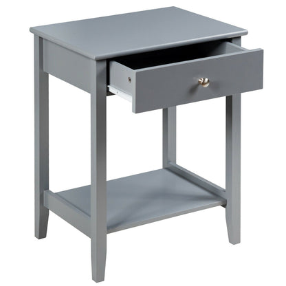 Wooden Nightstand End Table Storage Display -Gray